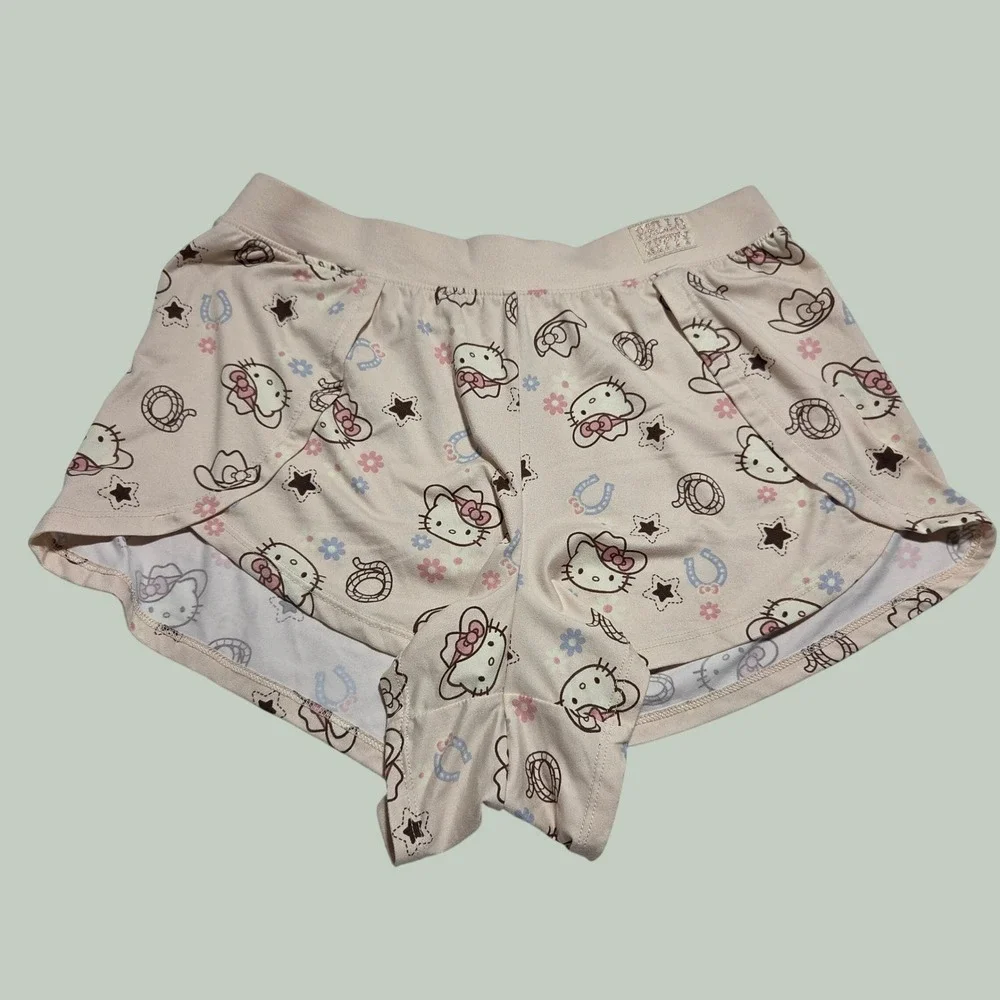 Hello Kitty Sanrio Cowgirl Pajama Shorts Peach Y2K Western Print Sleepwear XCH